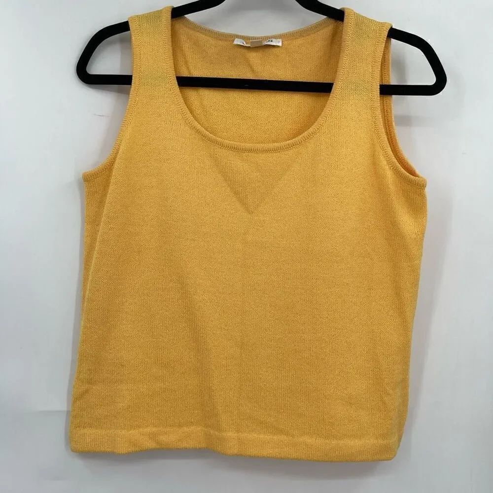 St. John Yellow Neutral Scoop Neck Santana Knit Sleeveless Tank Top Small